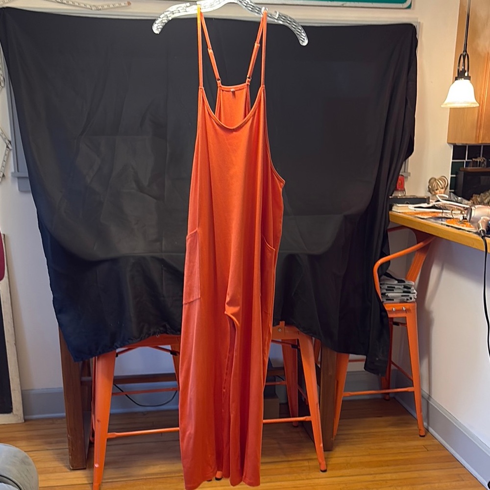 Orange Athleisure/Casual Jumpsuit with Pockets